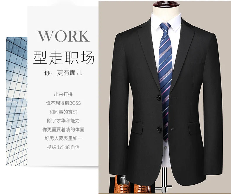 2023 Men’s Two-Button Wedding Suit — Korean Slim Fit Fashion Business Formal Two-Piece Set (Blazer + Trousers)