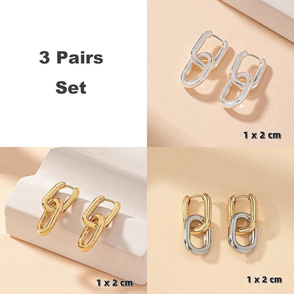 Stainless Steel Gold Geometric Square Hoop Earrings – Punk Hip-Hop Huggie Jewelry for Women Party Fashion