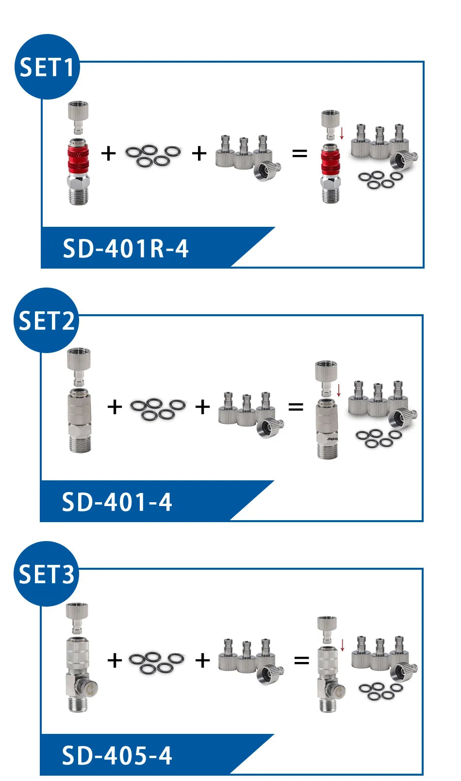 SAGUD Airbrush Quick Disconnect Kit – 1/8" Quick Release Fitting Adapter with 4 Extra Connectors for Hose & Airbrush Parts
