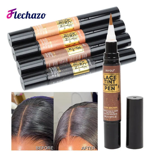 Lace Tint Pen - Wig Lace Color Enhancer with Brush Applicator for Natural Parting, Black & Brown Shades 5ml