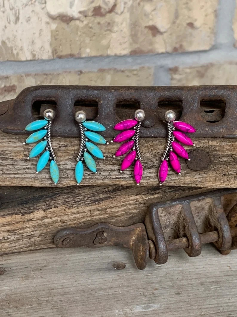 Vintage Tribal Gemstone Earrings - Women's Ethnic Style Rose Red Blue Fashion Jewelry Gift