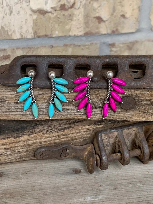 Vintage Tribal Gemstone Earrings - Women's Ethnic Style Rose Red Blue Fashion Jewelry Gift