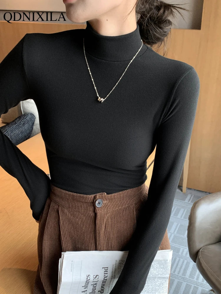 2024 New Women's Knitted Half-Turtleneck Pullover - Elegant Korean Fashion Long-Sleeved Sweater Jumper Tops
