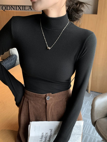 2024 New Women's Knitted Half-Turtleneck Pullover - Elegant Korean Fashion Long-Sleeved Sweater Jumper Tops
