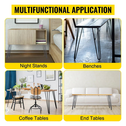 VEVOR 4Pcs Metal Hairpin Table Legs – 16-40 Inch, 3-Rod Design for DIY Furniture, Bench, Dining, Coffee Table