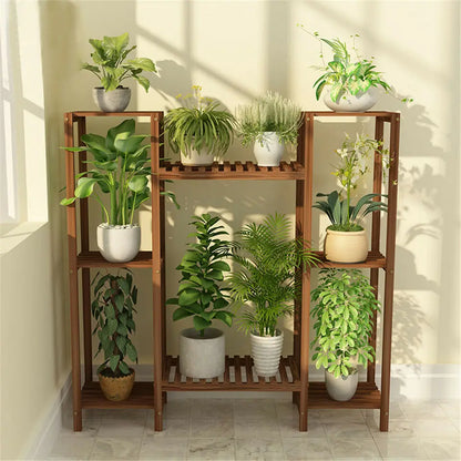 10-Pot Multi-Tier Bamboo Plant Stand – Indoor Outdoor Bonsai & Flower Display Shelf Rack