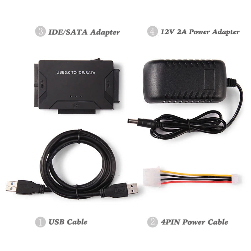 USB 3.0 to SATA IDE Adapter Cable – 3-in-1 Converter for 3.5/2.5 inch HDD/SSD, CD/DVD ROM, CD-RW