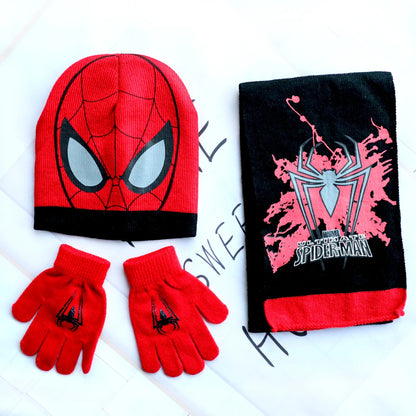 Spider-Man Cosplay Hat & Accessories - Cartoon Knitted Scarf, Warm Gloves & Christmas Cap for Boys and Girls