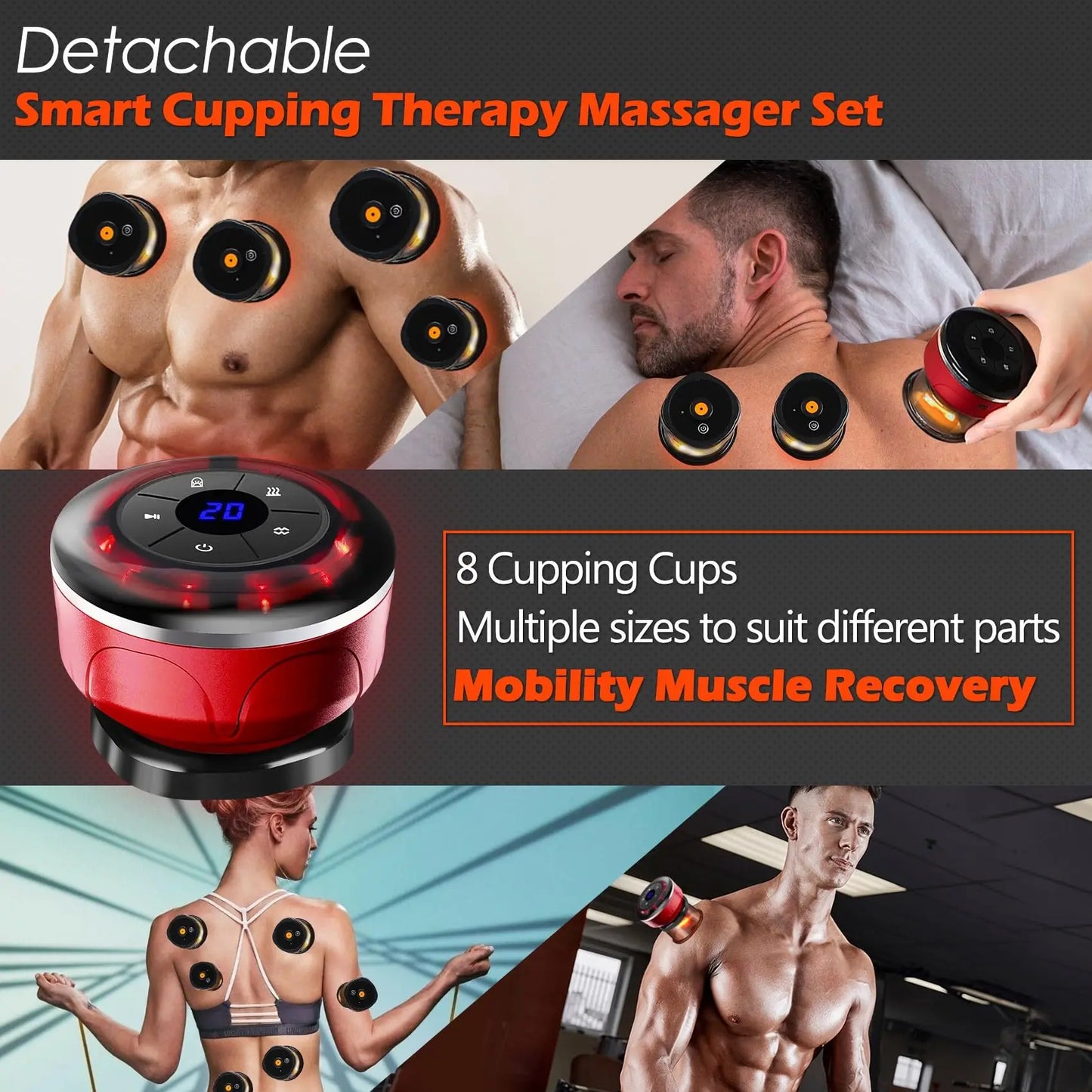 8 Cup Electric Cupping Massager with EMS and Gua Sha – Vacuum Suction, Anti-Cellulite, Magnetic Therapy, Fat Burning Body Scraper