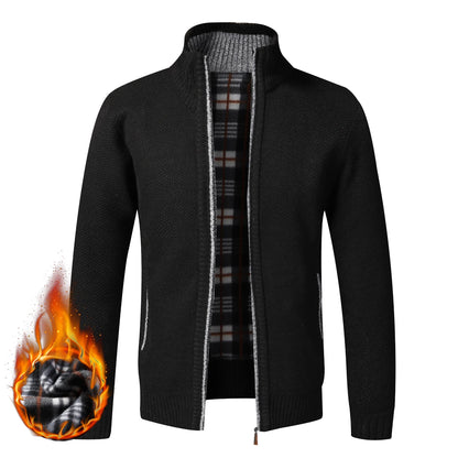 Men's Warm Fleece Cardigan Sweater - Full Zip Slim Fit Knitted Winter Jacket Coat