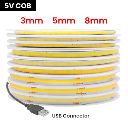 DC 5V USB COB LED Strip Light – Flexible 3mm/5mm/8mm Ribbon Rope in Multiple Colors for TV Backlight & Home Decor
