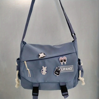 Men’s Nylon Messenger Bag - Trendy Solid Color Crossbody Shoulder Bag for School & Everyday Use