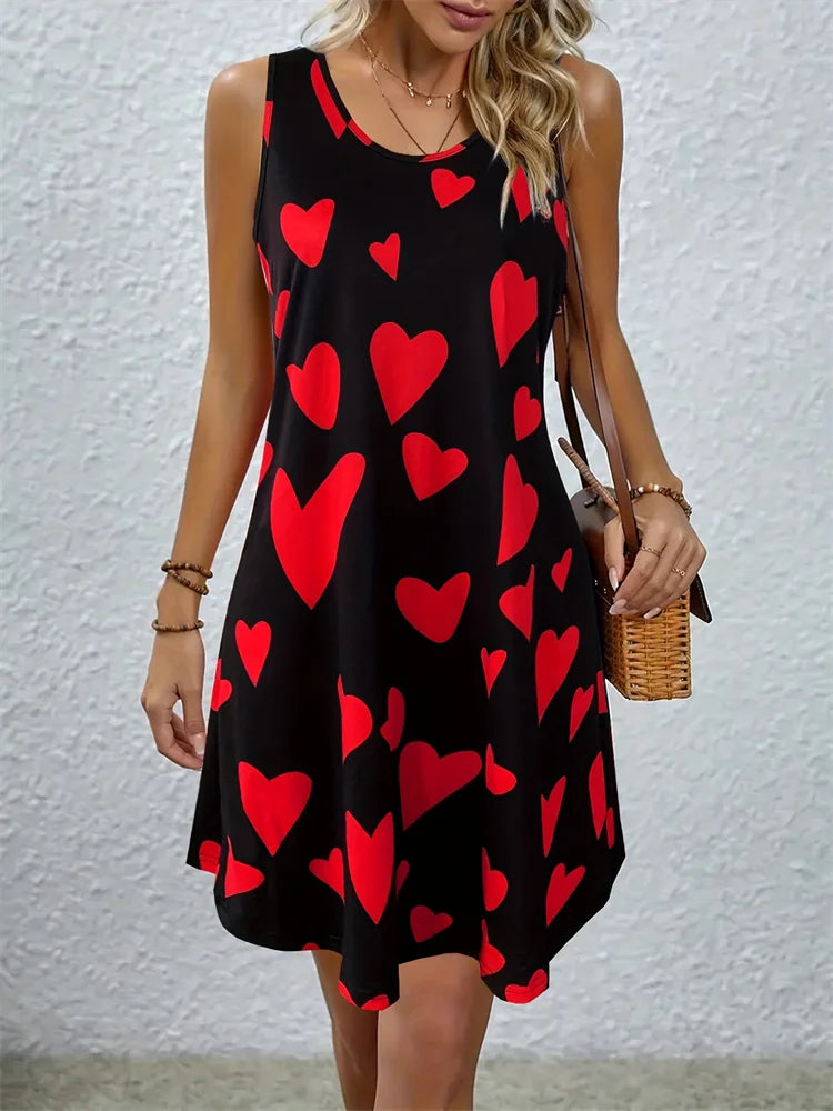 2024 Summer Boho Printed Dress - Women's Sleeveless Casual Holiday Gown O Neck Party Plus Size Fashion Dress