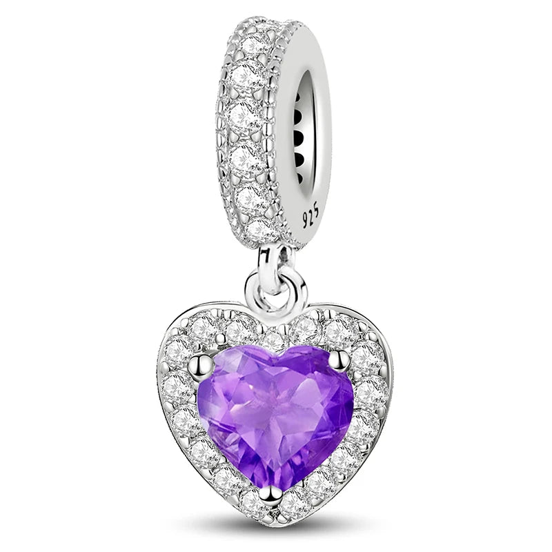 925 Sterling Silver Paw Heart Charm - Zircon Red Love Pendant Bead for DIY Bracelets & Women’s Fine Jewelry