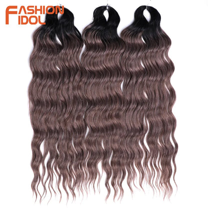 FASHION IDOL 24" Deep Wave Crochet Hair - 3-Piece Synthetic Water Wave Braiding Extensions, Ombre Rainbow Twist Hair