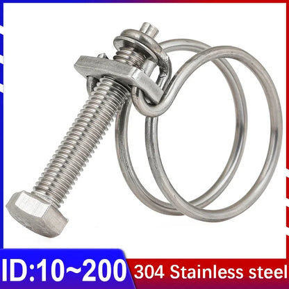 304 Stainless Steel Double Wire Throat Hoop – Adjustable Clip for UPVC Hose, Water & Ventilation Pipes