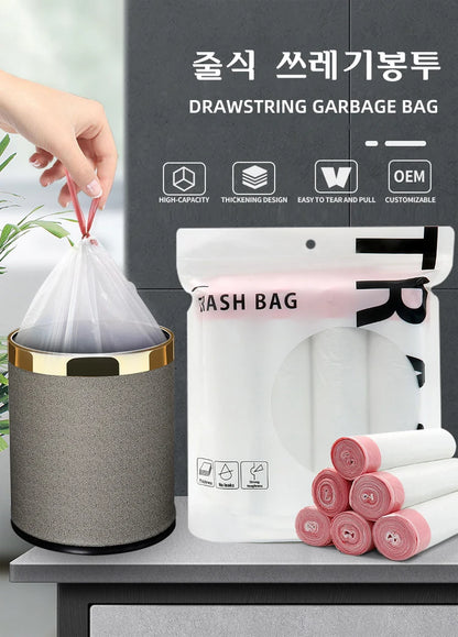 Drawstring Transparent Garbage Bags – Disposable Household Trash Bags for Kitchen, Dorm, & Living Room, 3 Size Options
