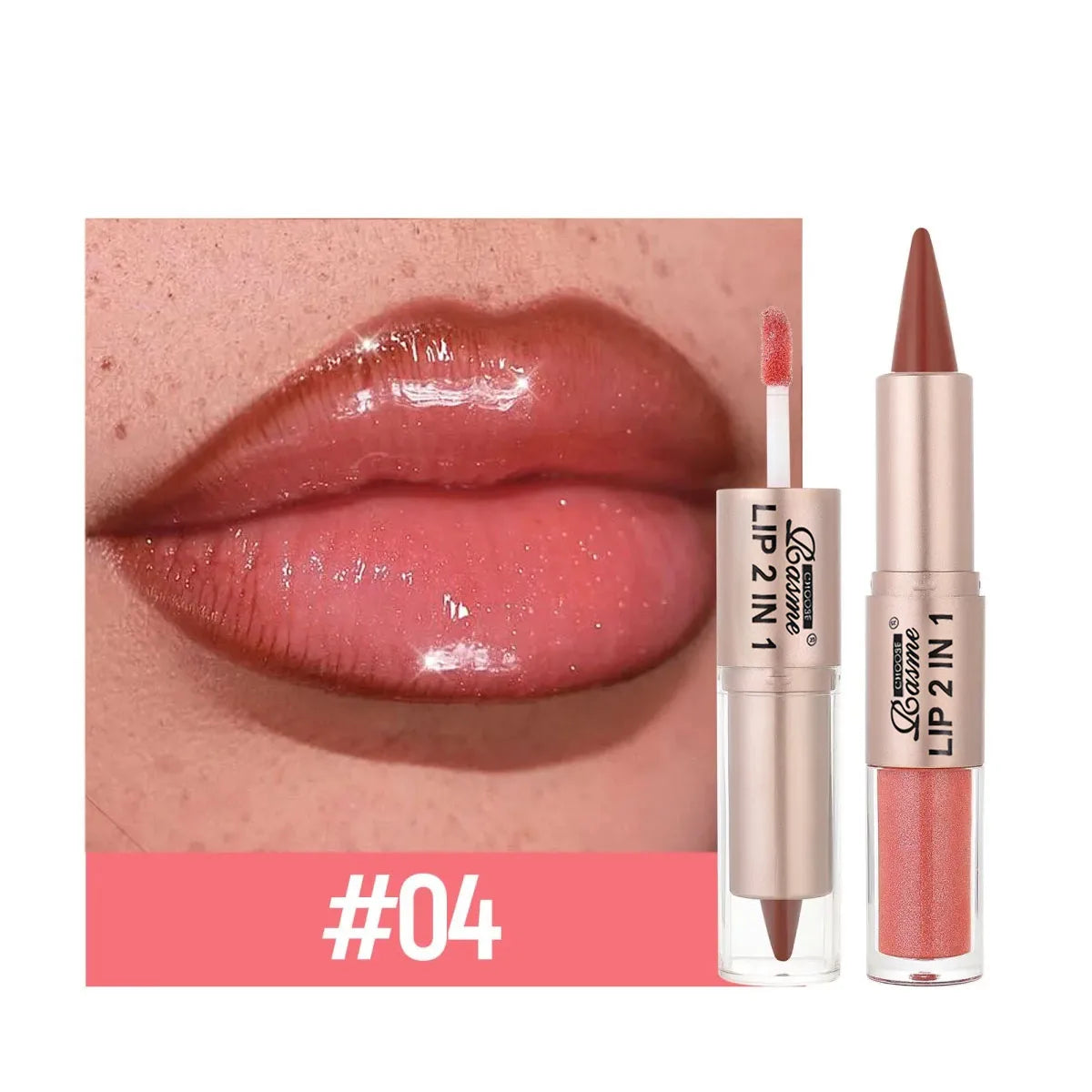 2-in-1 Tapered Lip Liner Pen - Waterproof Nude Brown Lip Contour & Matte Gloss Makeup