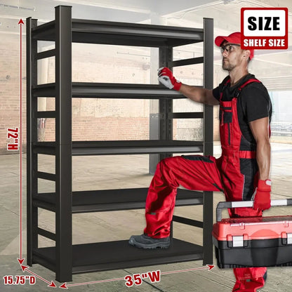 72" Heavy Duty Garage Shelving – Adjustable 5-Tier Metal Storage Shelves for Garage, Warehouse, Basement