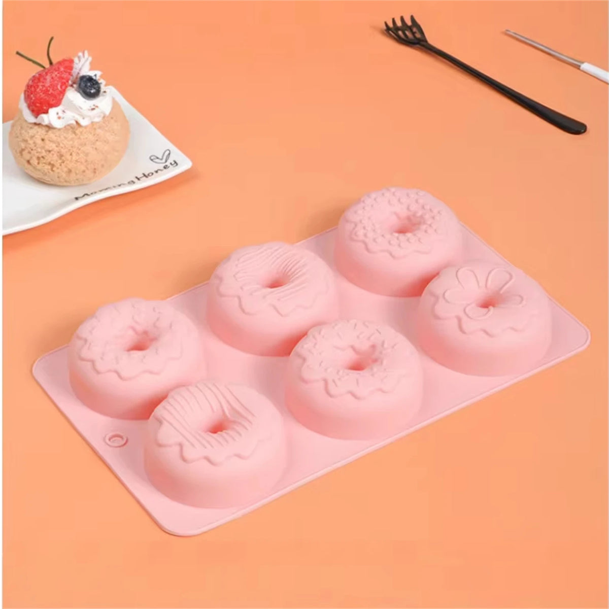 Silicone Donut Cake Pan - 6-Cavity Non-Stick Fluted Baking Mold for Donuts, Cupcakes, Jelly & Bread
