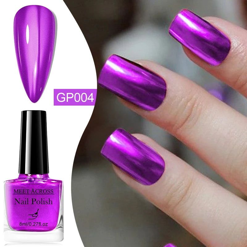8ml Metallic Mirror Effect Nail Polish – Fast Drying Long-Lasting DIY Manicure Art, No Lamp Cure Nail Supplies