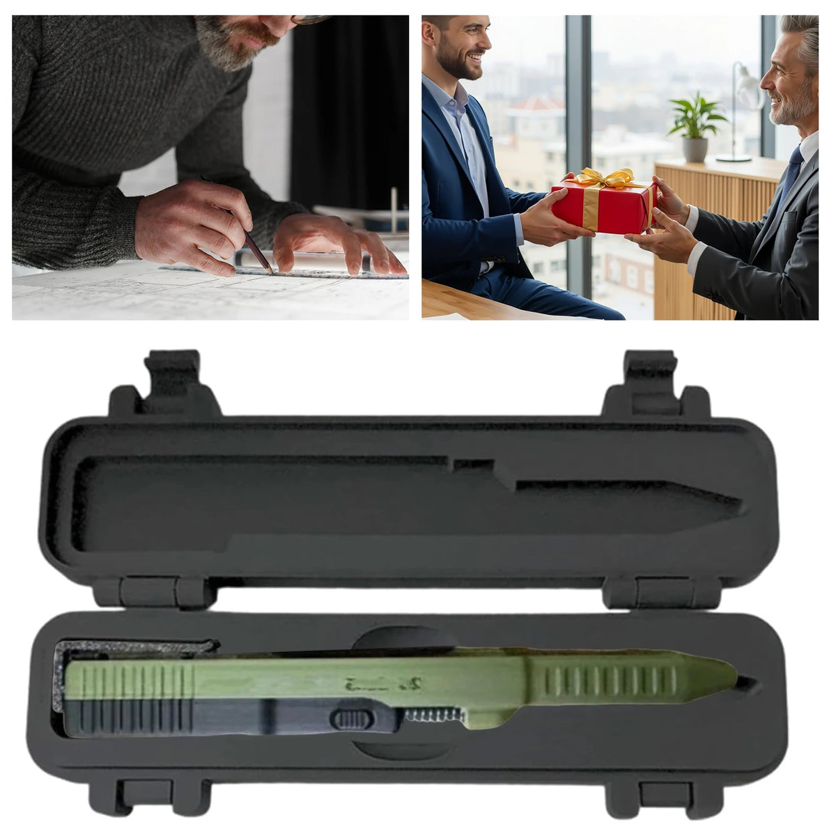 Tactical Slide Action Ballpoint Pen - Refillable Smooth Ink EDC Writing Tool with Case