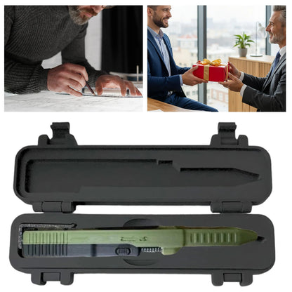 Tactical Slide Action Ballpoint Pen - Refillable Smooth Ink EDC Writing Tool with Case