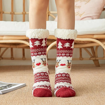 Winter Plush Women’s Non-Slip Floor Socks – Fuzzy Soft Penguin, Deer, Elk & Bear Slippers, Cozy Christmas Gift