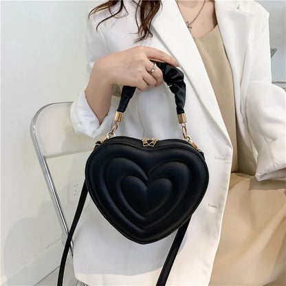 Fashion Love Heart Shape Shoulder Bag: Small Designer Crossbody Bag for Women - Solid PU Leather Top Handle Handbag