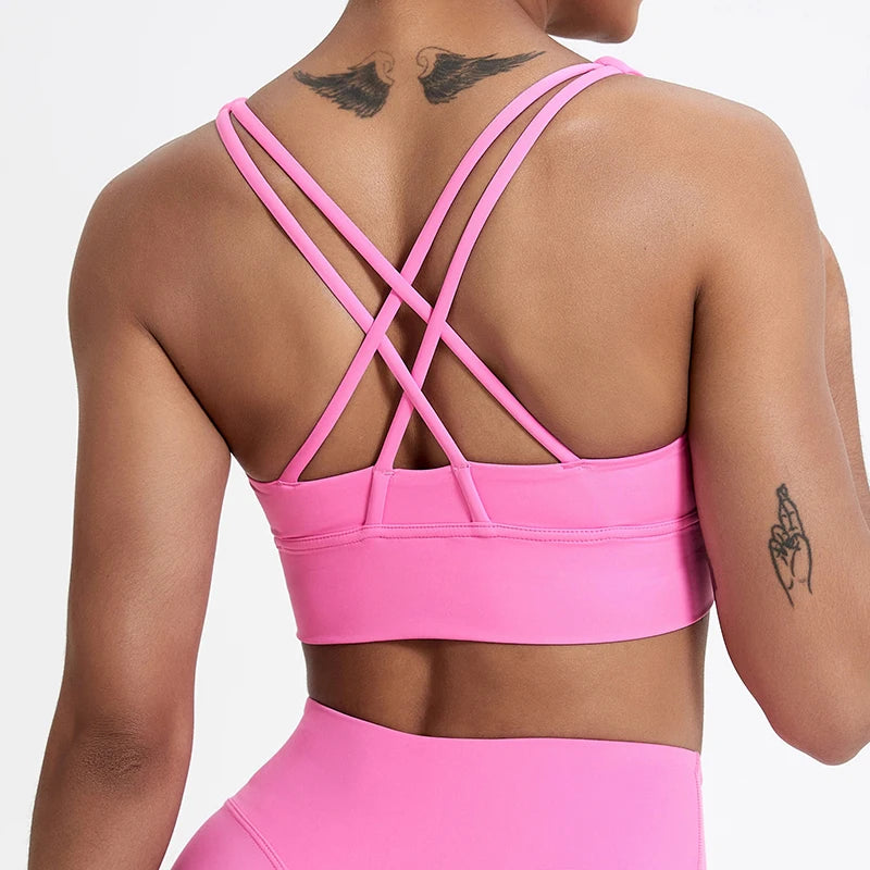 Push-Up Sports Bra for Women – Cross Back Yoga Crop Top, Shockproof Gym Fitness Bra for Running & Workout