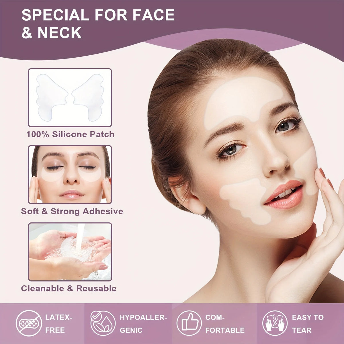 Reusable Silicone Wrinkle Patches – Face, Neck and Forehead Smoothing Masks for Overnight Skincare and Fine Line Care