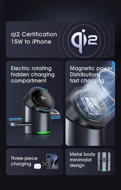 Truly Qi2 3-in-1 MagSafe Magnetic Touch Wireless Charger — Fast Charging Dock for iPhone, Android, Apple Watch & AirPods