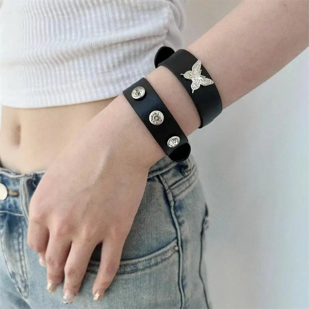 2024 Punk Cool Adjustable PU Bracelet for Men & Women – Vintage Gothic, Hip Hop, Rock, Kpop Dancer Jewelry Accessories