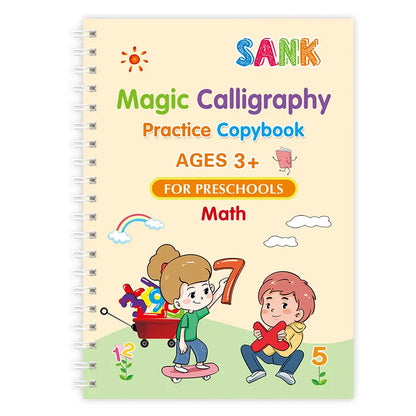 Sank Magic Practice Copybook Set – Reusable Writing Workbook with Pen, English Calligraphy for Preschool Kids Learning & Handwriting Practice