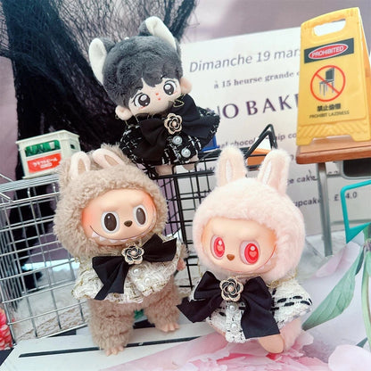 Labubu Doll Accessories — 17cm Luxury Woolen Shawl Suit & Skirt Set with Messenger Bag & Loafers