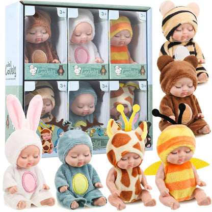 Reborn Baby Doll Kit - 6PCS Mini Sleeping Princess Doll Set with Clothes and Accessories for Kids Gift