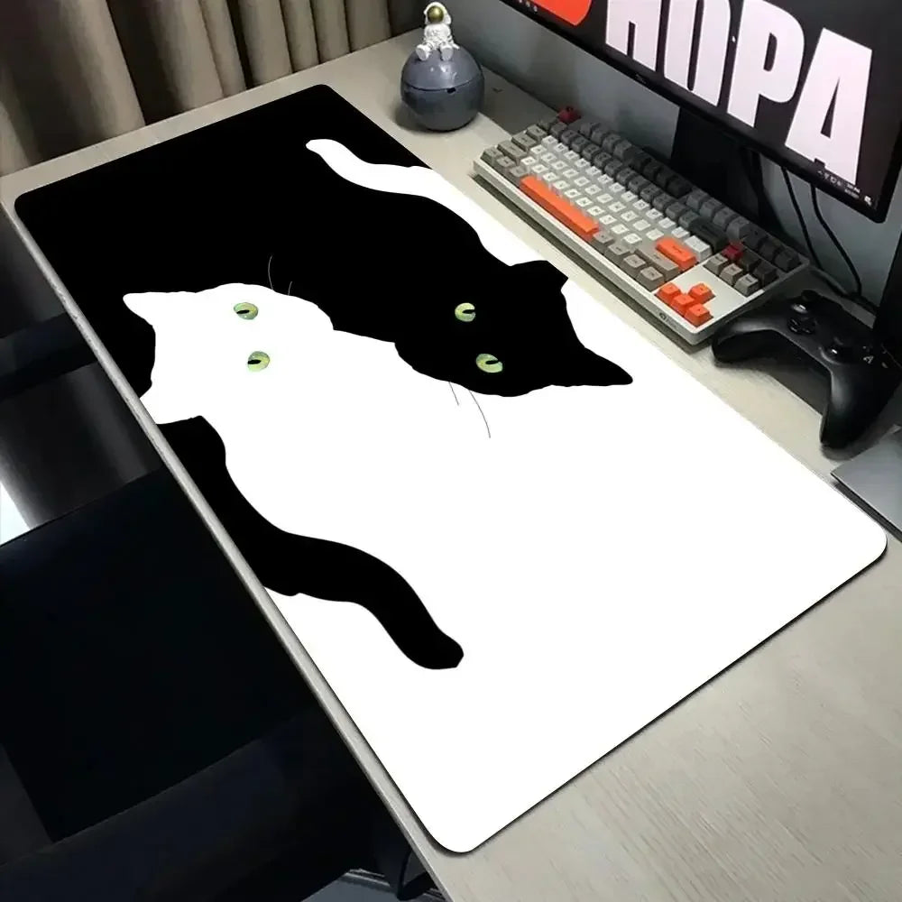 Funny Black Cat Mouse Pad - XXL Kawaii Desk Mat 800x400 Large Computer Keyboard Pad for Office Gaming Setup
