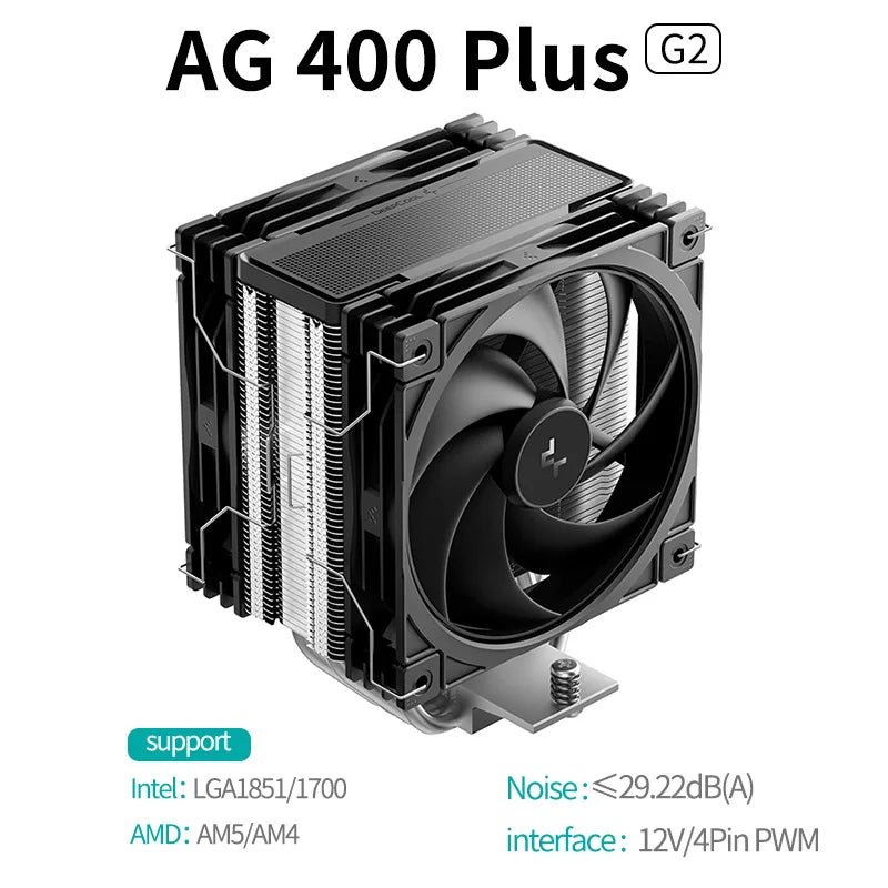 DEEPCOOL AG400 CPU Air Cooler – 4 Heat Pipes Dual Fan 2000RPM High Performance Radiator for Intel LGA1700/1200/115X & AMD AM4 Cooling System
