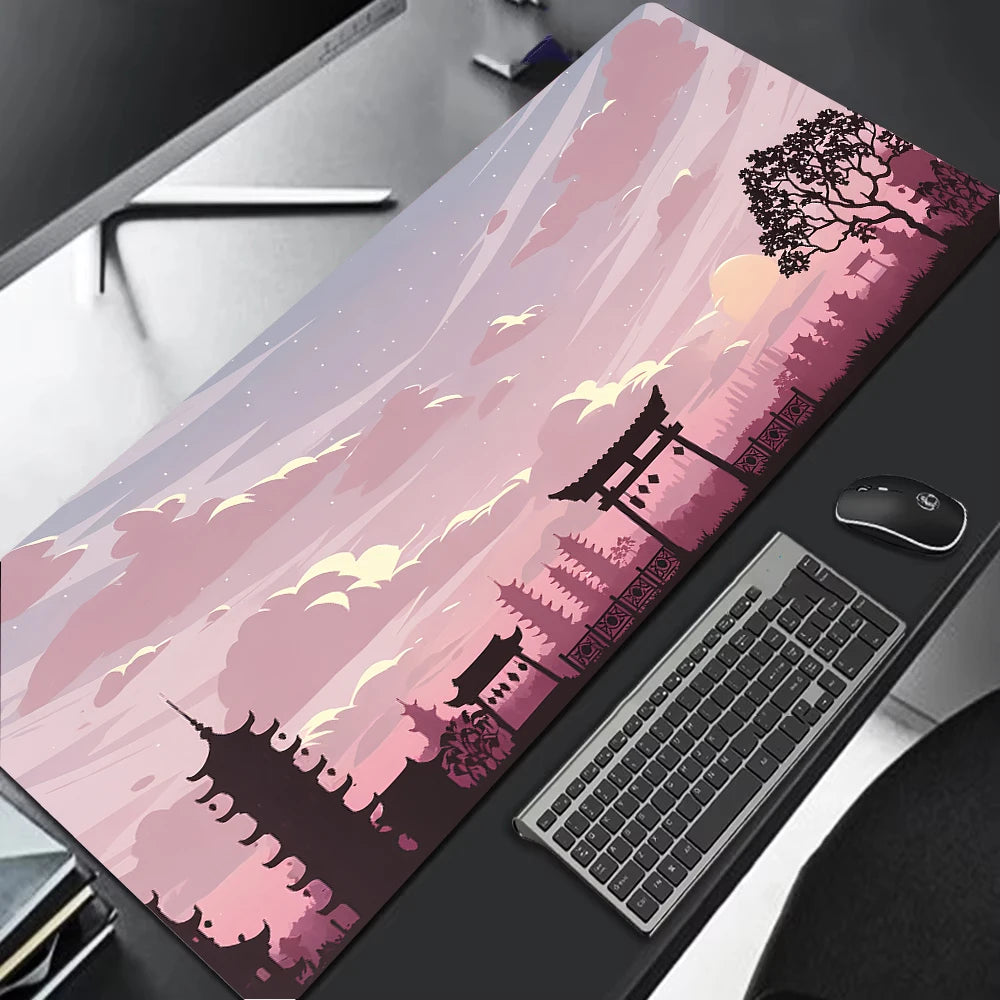 Sakura Scenery Large Anti-Slip Rubber Gaming Mouse Pad – Durable Thick Seam Edge Desk Mat for Office & Gaming
