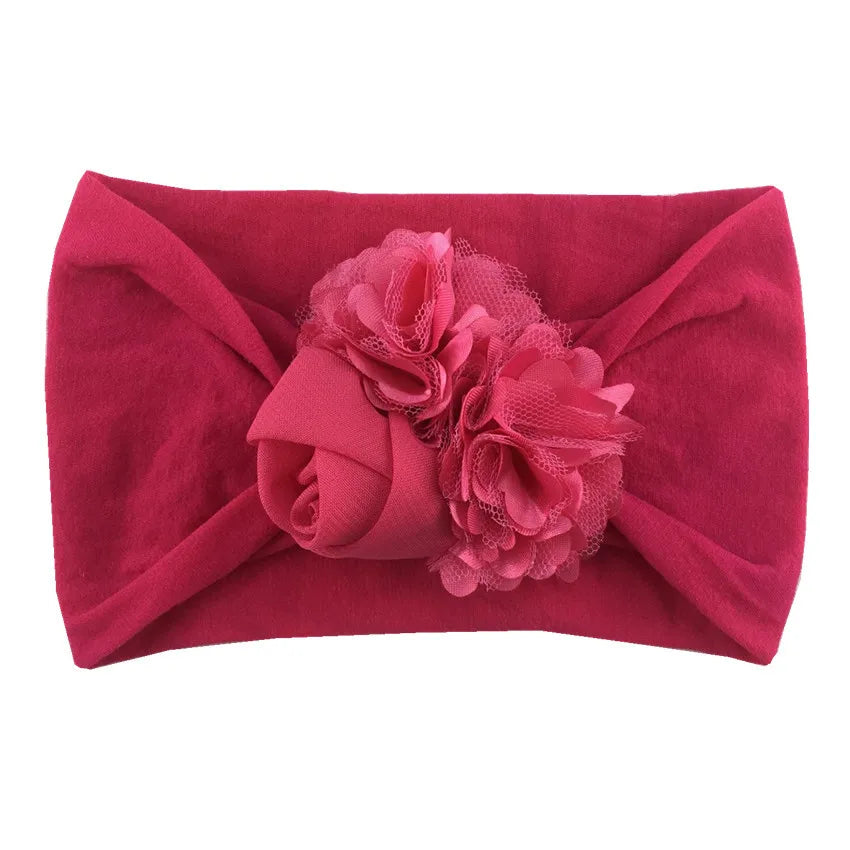 Baby Girls Soft Stretch Flower Headband Wide Nylon Knot Headwrap Kids Hair Band Newborn Photo Prop Accessories
