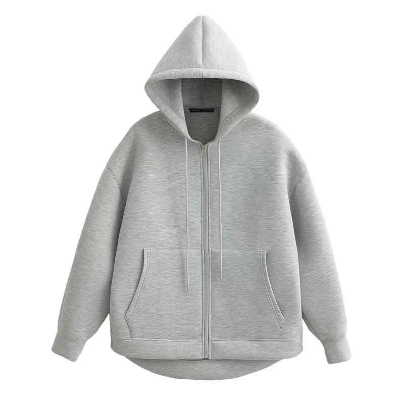 Oversized Unisex Zipper Hoodie - Women's Winter Loose Sweatshirt with Double Pockets