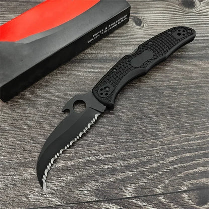C12S Tactical Folding Pocket Knife – D2 Blade with Nylon Fiber Handle, Outdoor Hunting Utility Knife with Back Lock