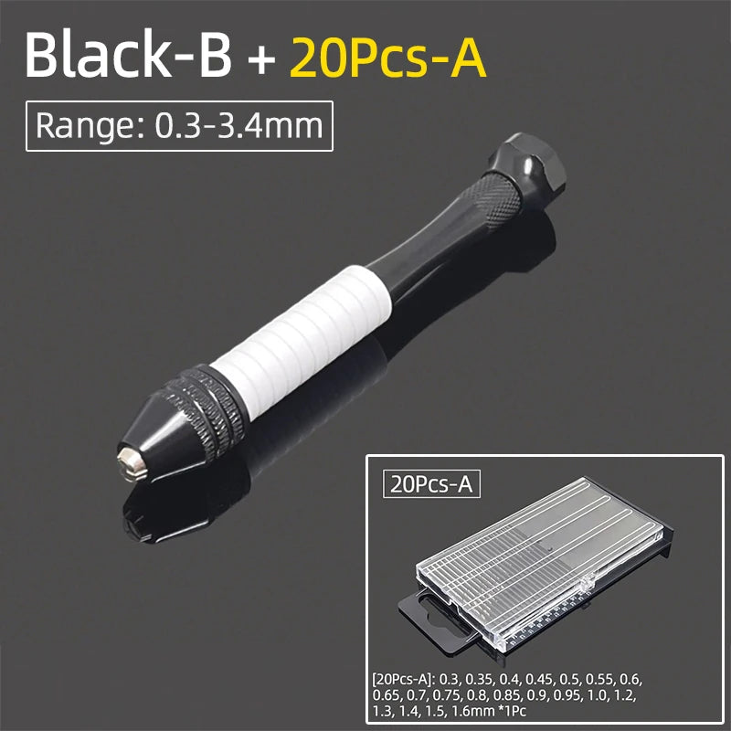 Mini Aluminum Hand Drill 0.3–3.4mm – Keyless Chuck Micro Rotary Tool with HSS Twist Drill Bit Set for Wood & DIY Crafts