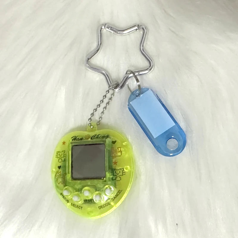 Korean Fashion Rainbow Game Console Keychain — Kawaii Harajuku Y2K Crystal Heart Lock DIY Bag Pendant Charm, Vintage Style