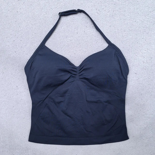 Women’s Adjustable Strappy Sports Top Open Back Gym Yoga Crop Top with Built-in Fastener Fitness Workout Wear
