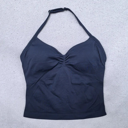 Women’s Adjustable Strappy Sports Top Open Back Gym Yoga Crop Top with Built-in Fastener Fitness Workout Wear