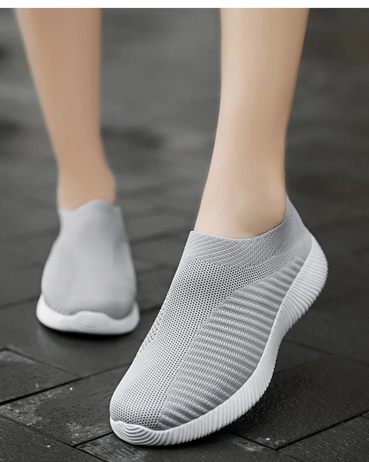 Women’s Slip-On Sock Sneakers – Breathable Flat Casual Vulcanized Sports Shoes Zapatillas