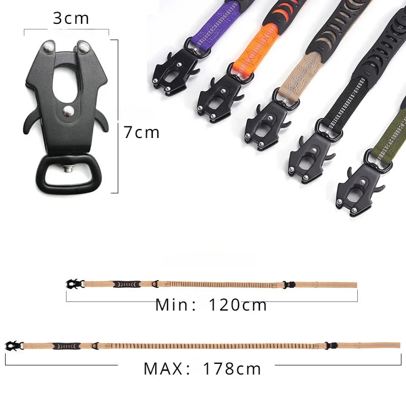 Reflective Shock-Absorbing Dog Leash – Heavy-Duty Tactical Bungee Leash with Car Seatbelt for Large Dogs, No-Pull Pet Leash