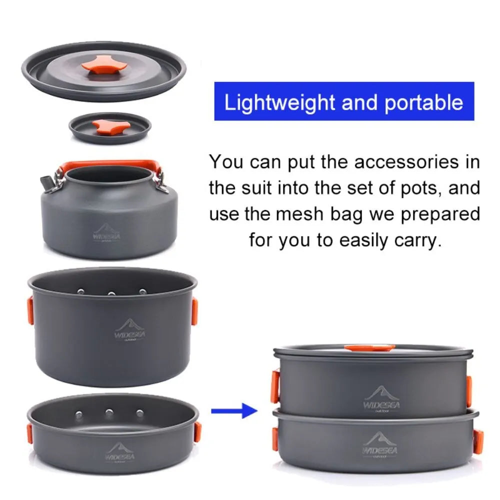 Widesea Camping Cookware Set – Lightweight Outdoor Pots & Tableware for Hiking, Picnic & Travel