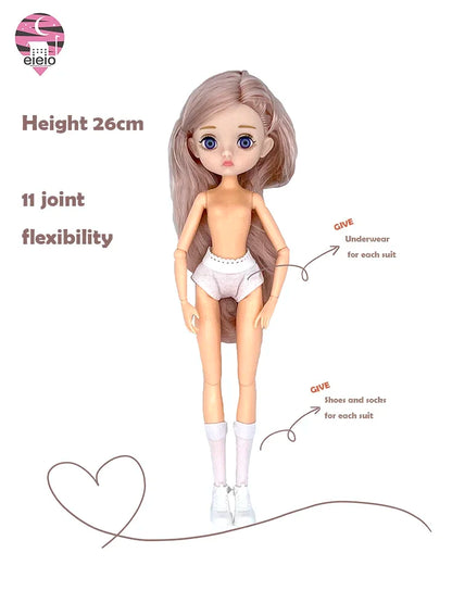26cm BJD Doll for Girls – Purple Hair Fashion Princess with Big Eyes & Accessories Gift